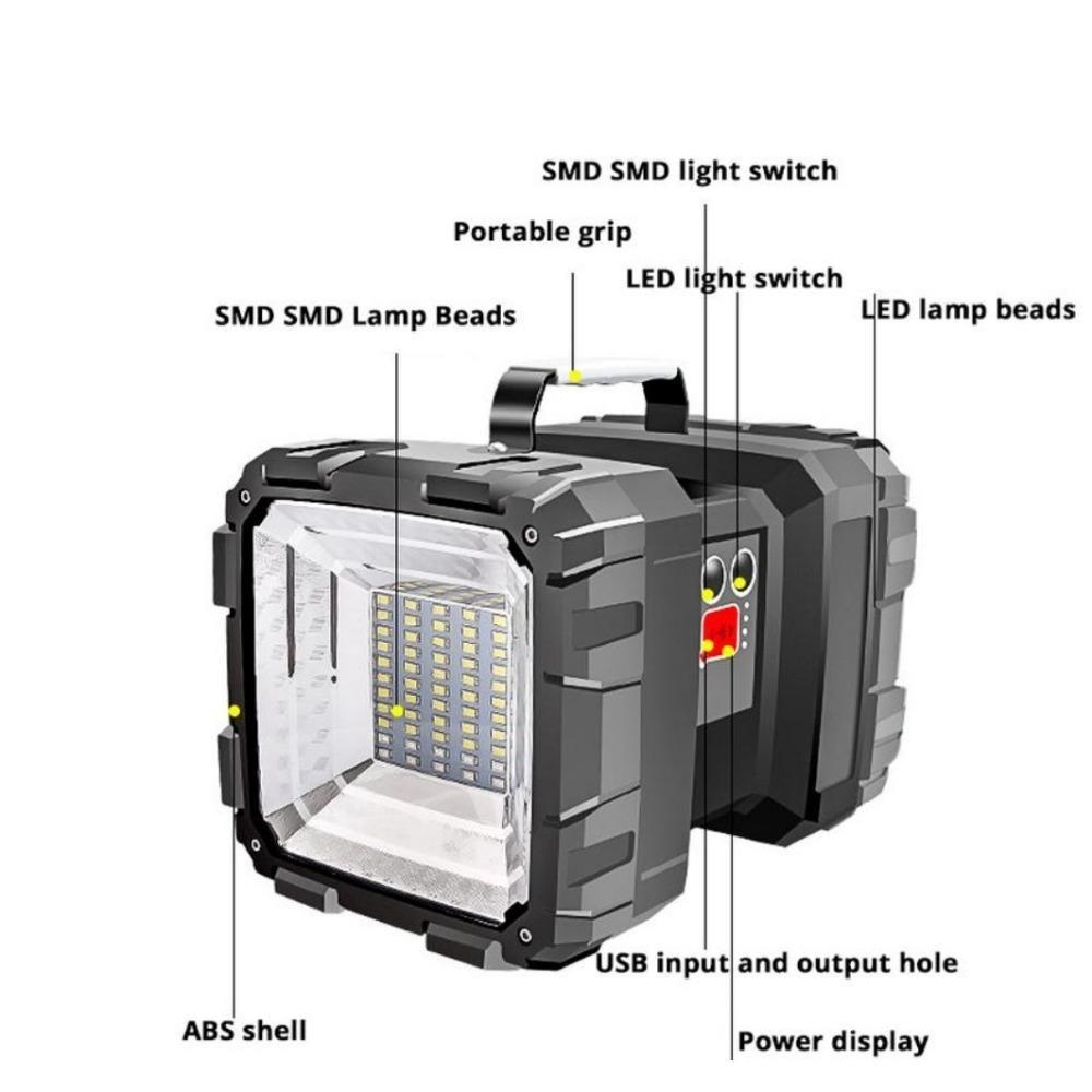 XHP70 Superhelle Doppelkopf-Taschenlampe 200W Wiederaufladbare LED-Taschenlampe Wasserdichte Handheld-Arbeitsleuchte Scheinwerfer Camping