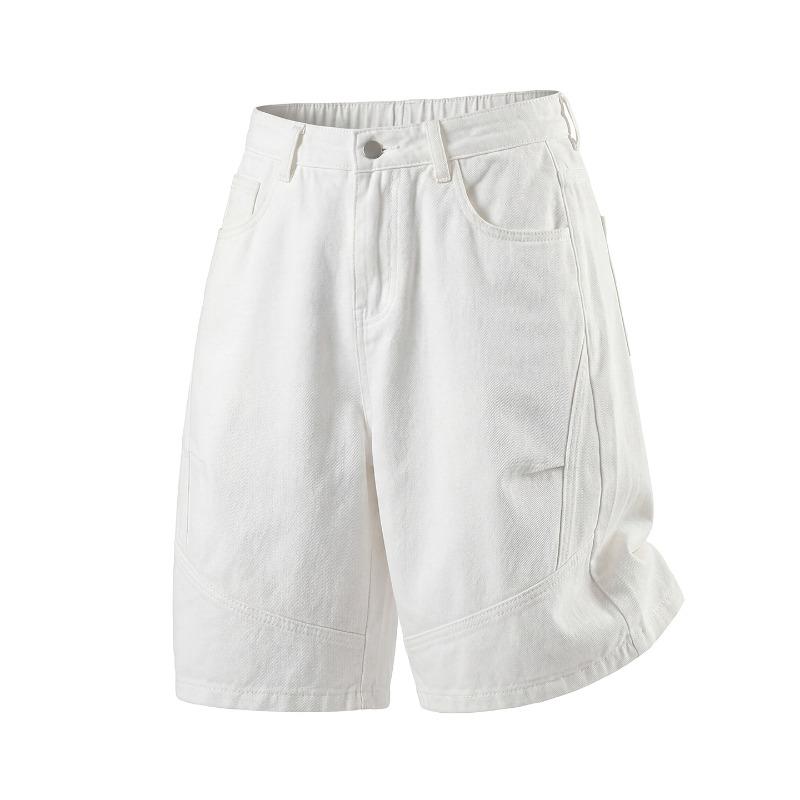 Pantaloncini di jeans a pieghe divise tridimensionali da uomo estivi alla moda marca lavaggio vintage larghi casual pantaloni a cinque punte