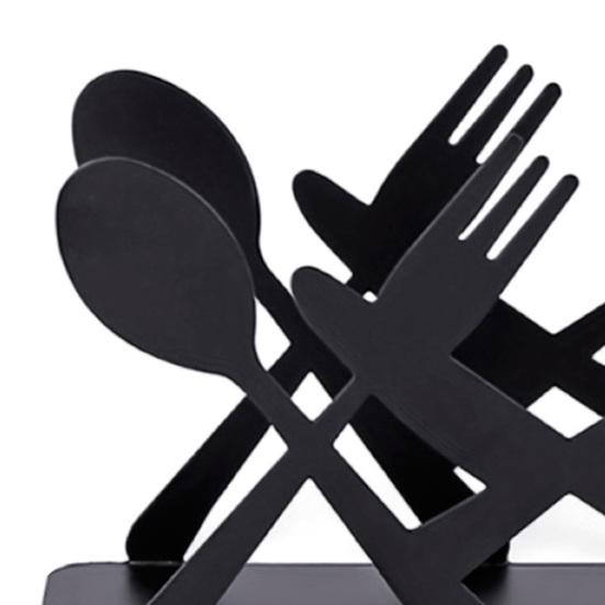 Black Cutlery Table Napkin Holder Standing Metal Fork Spoon Cutter Tissue Stand Home Kitchen Dining Table Flatware Paper Towel Dispenser Organizer