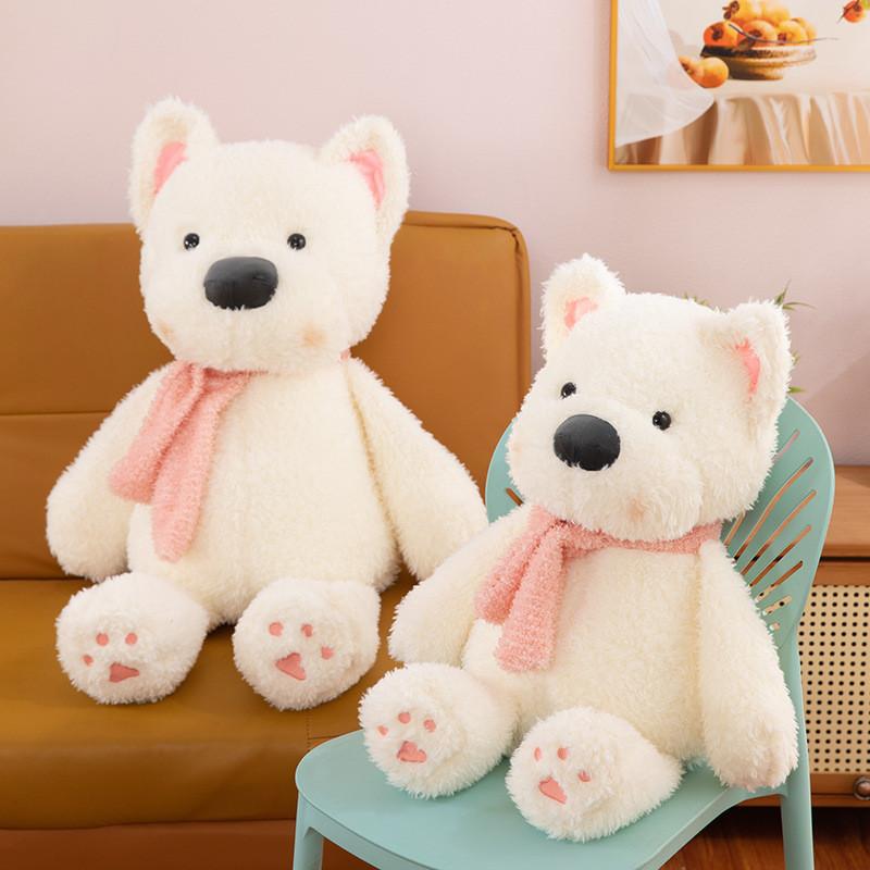 West White Highland Terrier With Scarf Plush Toy Stuffed Animal Doll Kids Gift