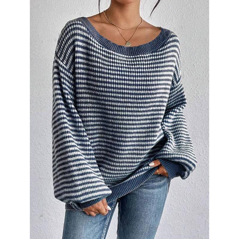 Autumn and Winter Striped Sweater Pullovers Women New Arrivals Off The Shoulder Oversized Sweater Knit Jumper
