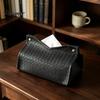 Durable Kitchen Paper Organizer PU Leather Tissue Box Holder, with Snap Design, Portable Foldable Case for Office Facial Dispenser, Desk And