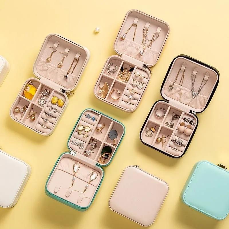 

Jewelry Earring Ring Necklace Storage Box Holder Organizer Jewelry Display Portable Travel Jewelry Zipper Case Storage Boxes белый