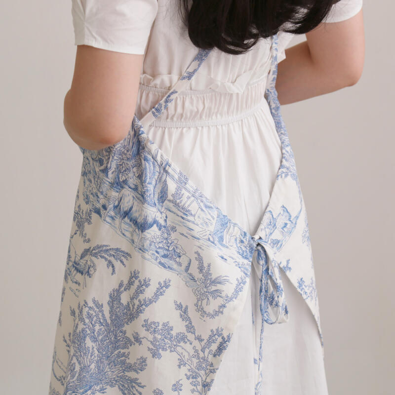Seville Toile Pocket Linen One-Piece X-Shaped Apron (X-Shape) single color