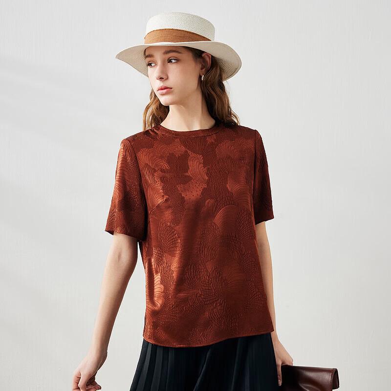 Komomoka Damen Jacquard T-Shirt aus Maulbeerseide