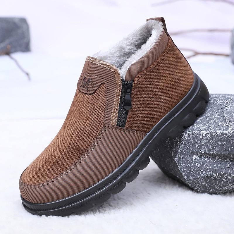 

Мужские зимние теплые ботинки для снега с застежкой-молнией, нескользящие короткие ботинки до щиколотки с подкладкой из искусственного меха, удобные рабочие кроссовки, повседневные мокасины для ходьбы, обувь для мужчин 42