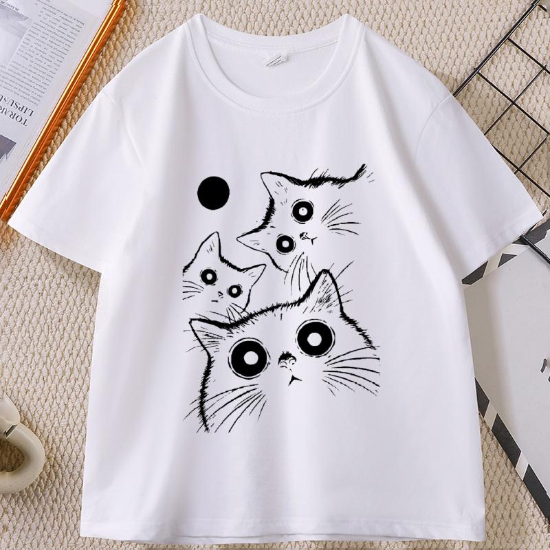 Vintage Black Cat t Shirt Moon Witch Cat TShirt Unisex Women Gothic Halloween Tee Retro Spooky Aesthetic Top clothes