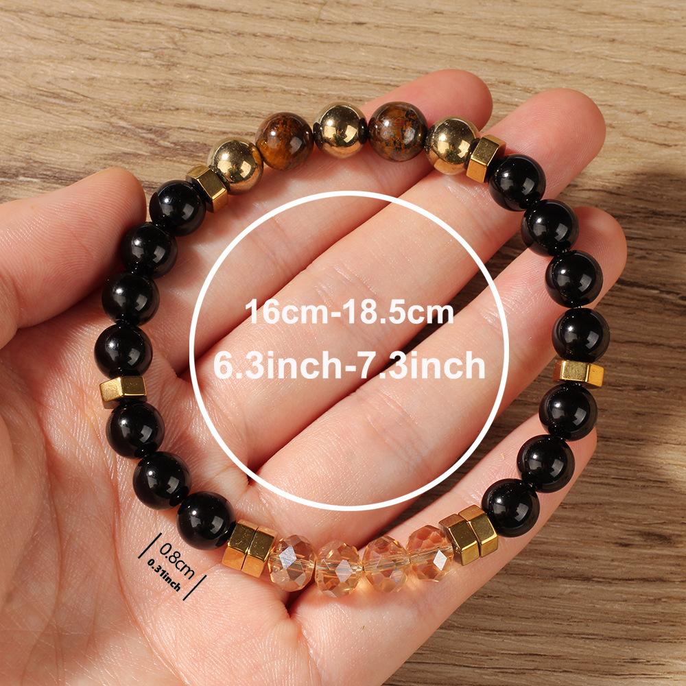 Festive Gifts Black Onyx Tiger Eye Citrine And Gold Hematite Beaded Bracelet Bold Fashion Jewelry For Men Daily Wear Simple Versatile Accessory