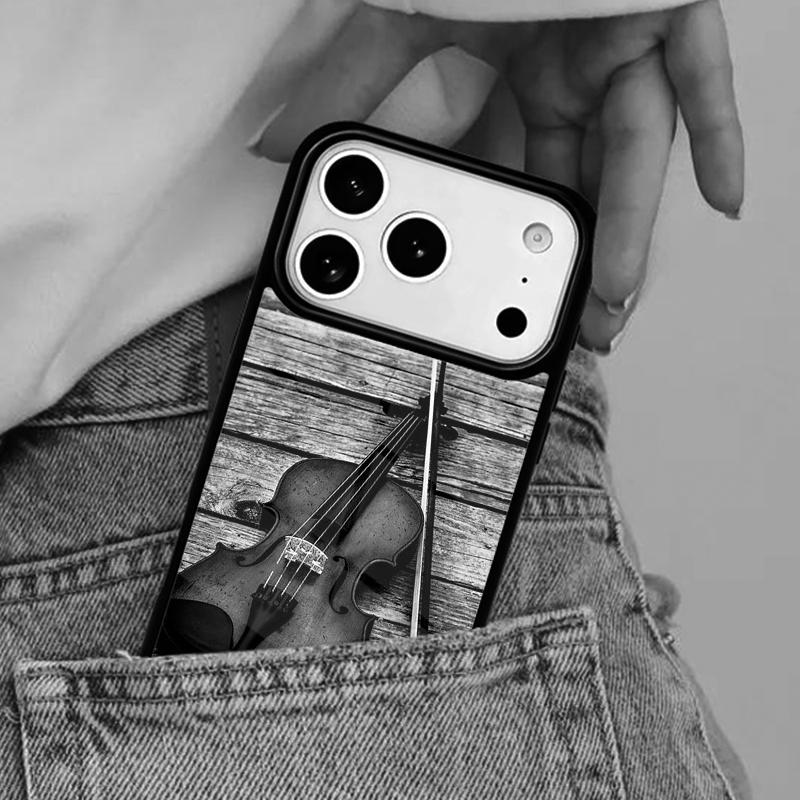 Elegant Wooden Violins Bow Sheet Music Phone Case for iPhone 16e 15 14 13 12 17 Pro Max Plus Air 17pro Cover Coque
