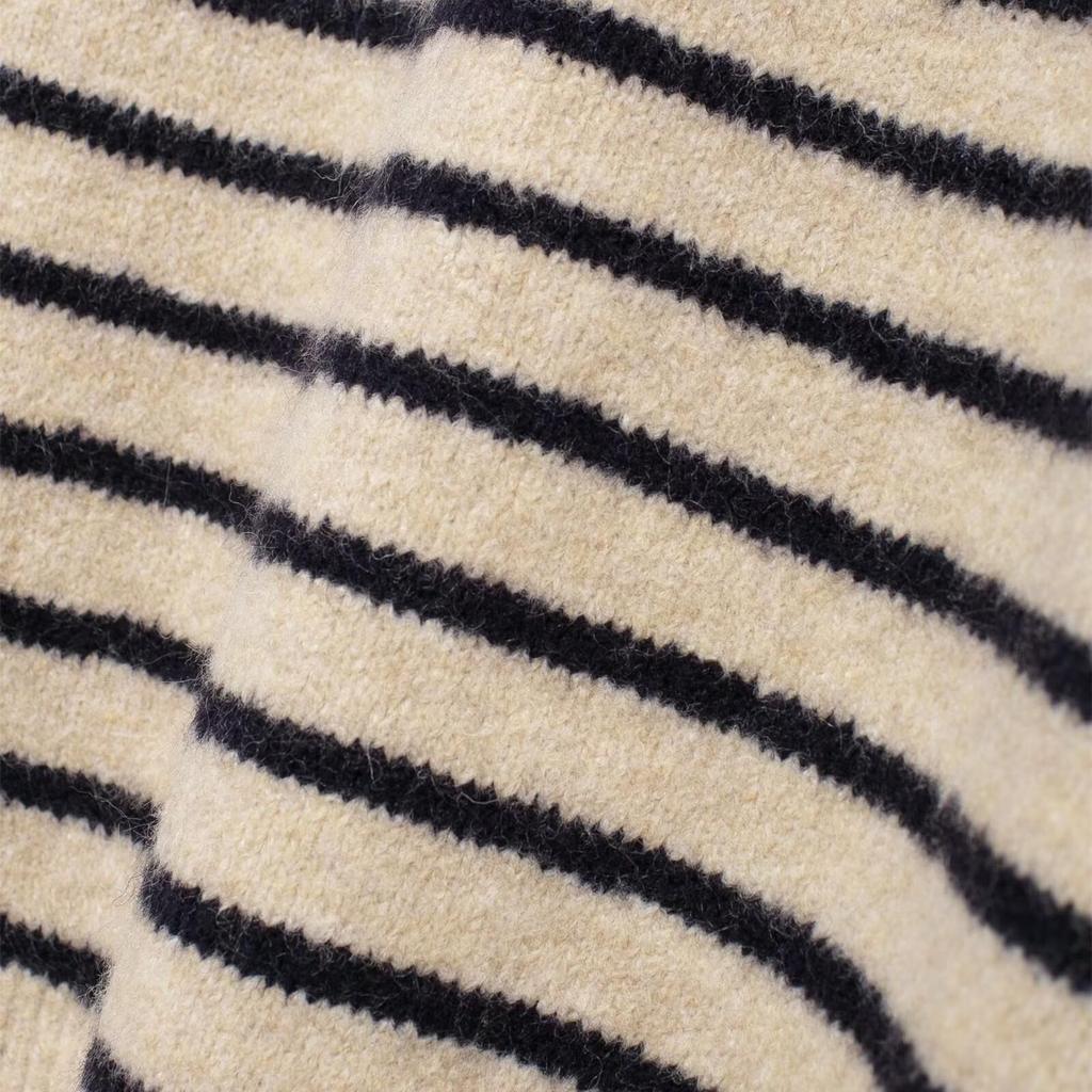 Spring 2025 Women's Round Neck Striped Knit Cardigan Sweater