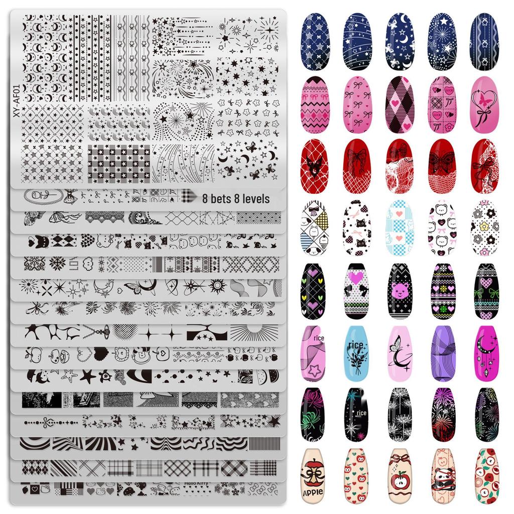 Nail Art Stamping Plates: Plaid, Butterfly, Cartoon Animals, Apple Designs