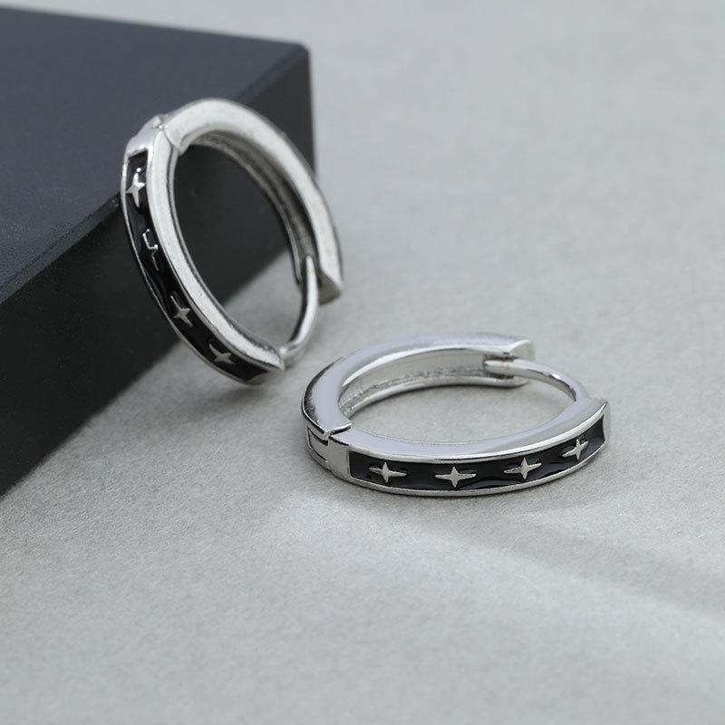 Silver Plated Men's Trendy Stud Earrings - Bad Boy Style Hoops Jewelry