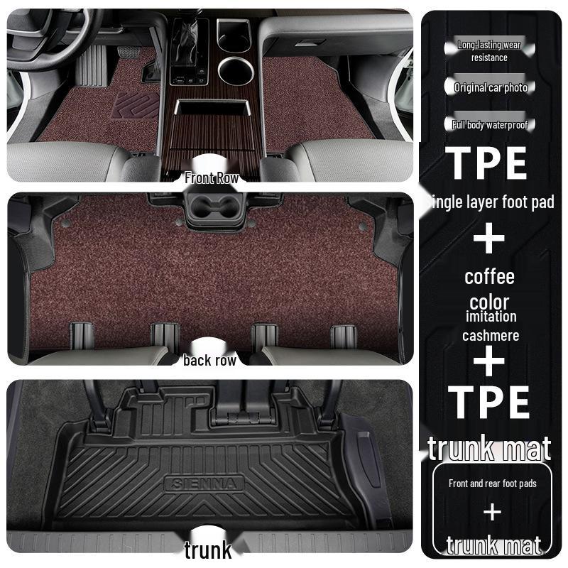 Toyota Sienna TPE Floor Mats for 7-Seater Models (2021-2025), Front Two Rows, Full Coverage.