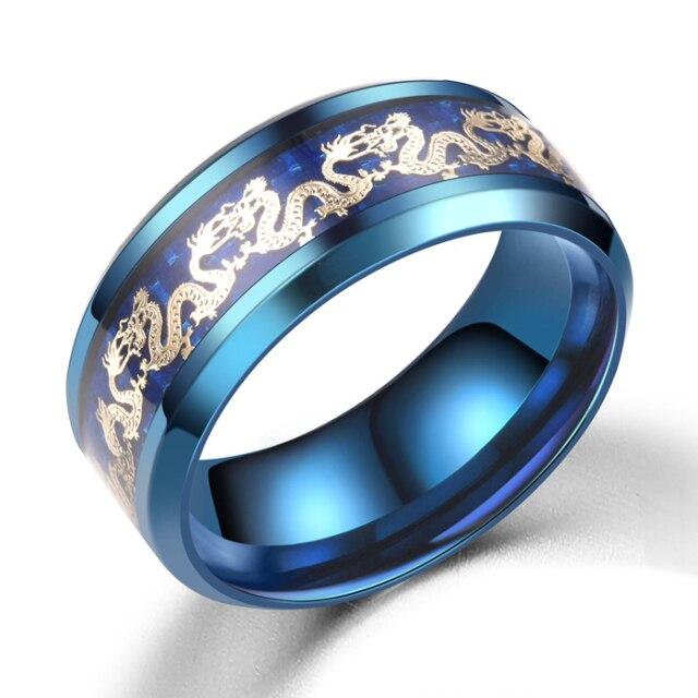 

8Mm Men Black Red Stainless Steel Finger Ring Viking Dragon Blue Cubic Zirconia Inlay Finger Ring Nuptial Bridal Band Beveled Edge Comfort FitTrendy 13