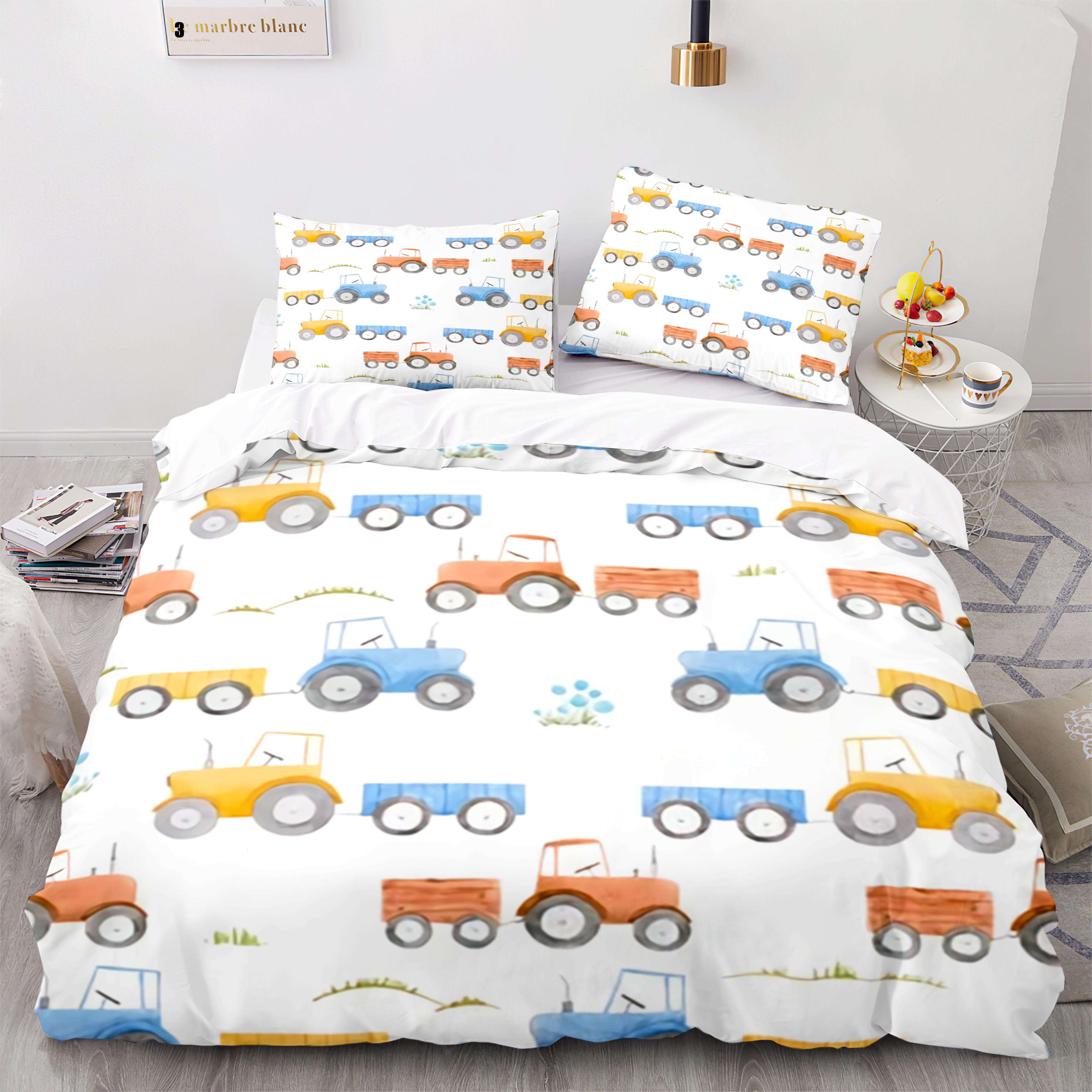 

Comforter Cartoon Tractor Watercolor Style Excavator For Children Teen Machinery Bulldozer Bedroom Comfortable Comforter (quilt)-EU Single(135*200cm)3pcs