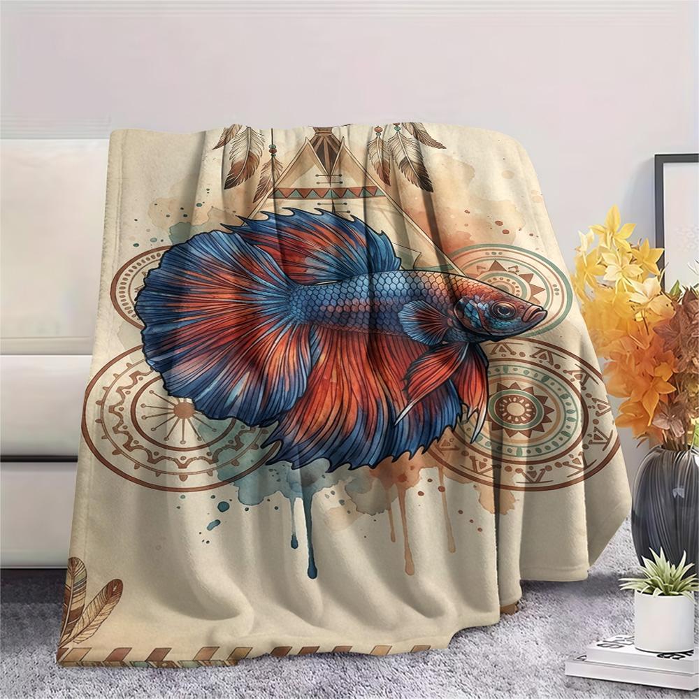 1PC Bohemian Watercolor Animals Print FlAannel Blanket, High Quality Comfortable for All Seasons, Home Decor, Warmth and Comfort
