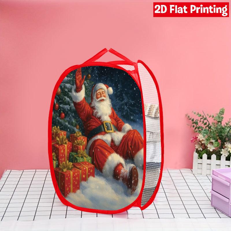 1Pcs Christmas Bathtub Santa Pop-Up Laundry Hamper Expandable Mesh Hamper Basket for Room Bedroom Bathroom Organization Contemporary Storage