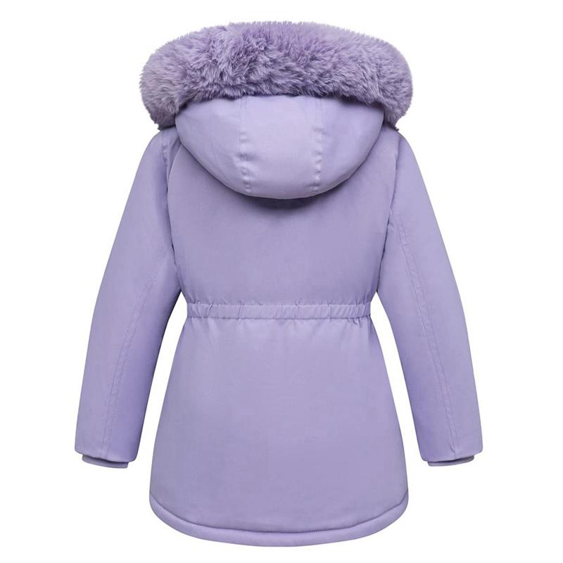 4-12 Years Kids Girls Winter Hooded Mid-Length Coat