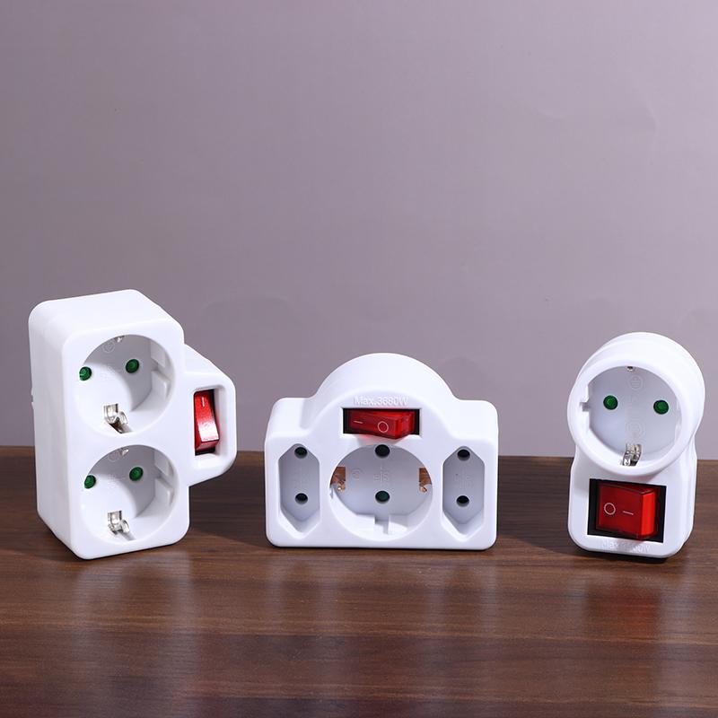 1 To 3 Plug Eu Socket Adapter With Switch 16A Plug Adapter Travel Charging German Standard Power Converter For Portugal Turkey