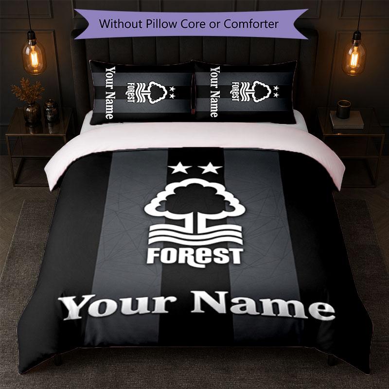 Nottingham Forest FC Benutzerdefinierter Name Text Bettwäsche-Set 1 Bettbezug+2 Kissenbezüge Fußball-Logo Personalisierte Geschenk für besonderen Anlass Schlafzimmer-Dekoration