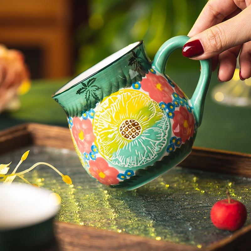 Green Shadow Dai Powder Mug Oat Cup Cereal Cup Breakfast Cup Couple Water Cup Office Retro High Value