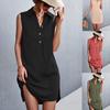 V-Neck Button Sleeveless Cotton Linen Dress with Slit - 2025 Summer Collection