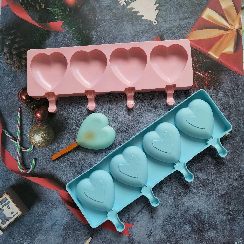 Ice Cream Mold Heart Shape Silicone Popsicle Form Maker Lolly Moulds Cube Tray for Party Bar Decoration Fondant Molds