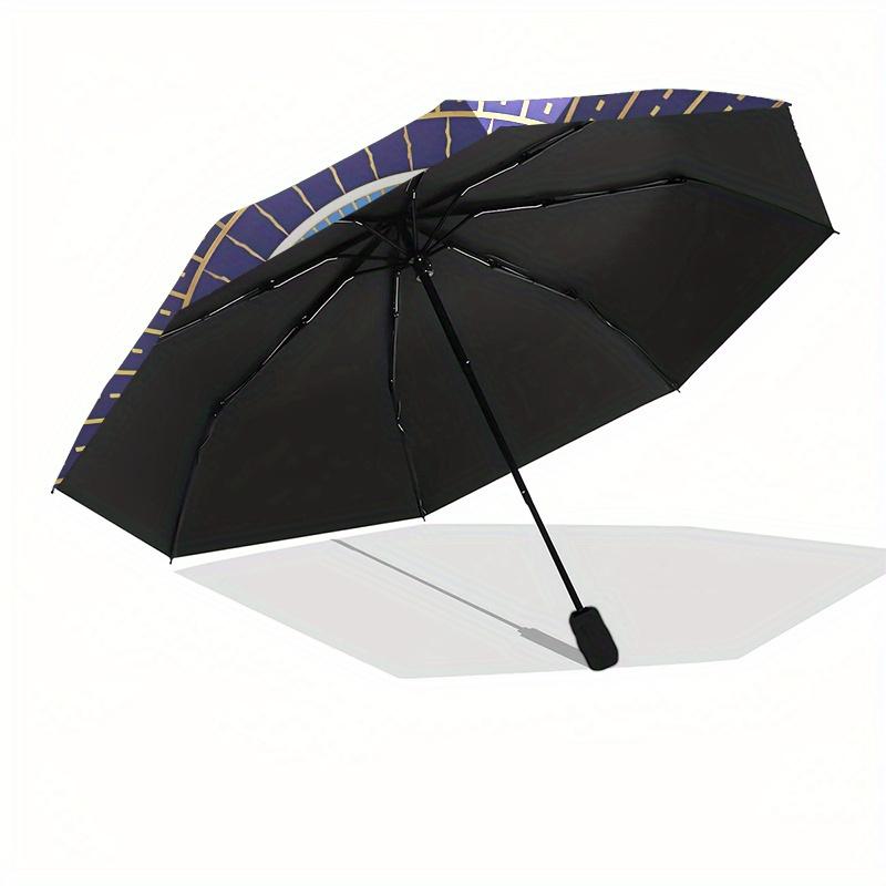 Elegant Blue and Gold Circular Patterned PlateUmbrella, Portable 3-Fold Umbrella for Men & Women,Christmas Gift ES283