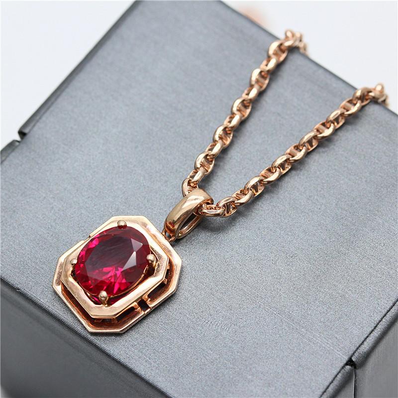 Purple Gold Inlaid Square Redstone Pendant Rose Gold Plated Luxury Classic Colored Gold Necklace