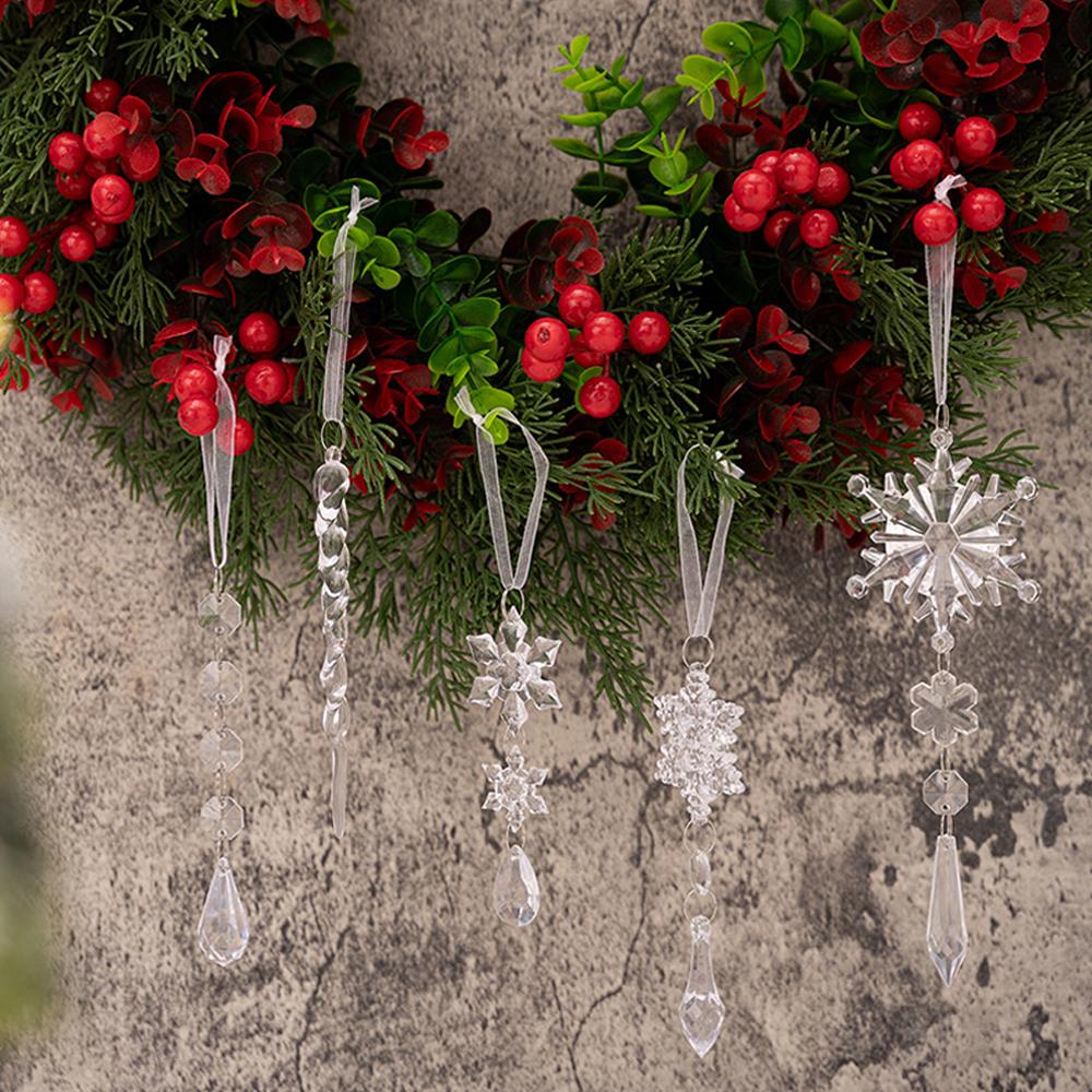 18pcs Christmas Tree Decoration Crystal Ornaments Hanging Acrylic Snowflake Drop Ornaments for Christmas Tree Winter New Year Pa