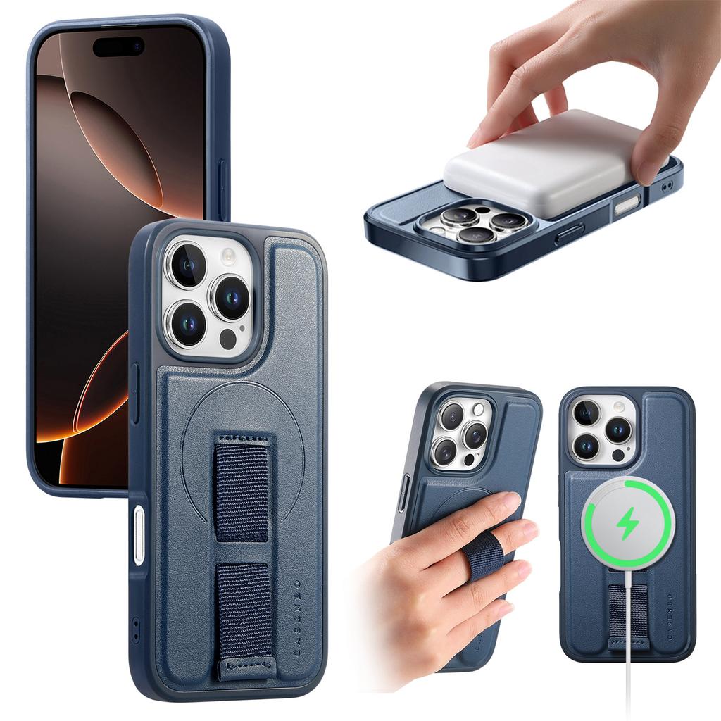 For iPhone 16 Pro Magnetic Case CASENEO Wristband PU Leather + PC Shockproof Phone Cover