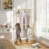 Bamboo Clothes Rack with Wheels, Clothes Rail and Shoe Shelf, 80x40x160cm, Natural