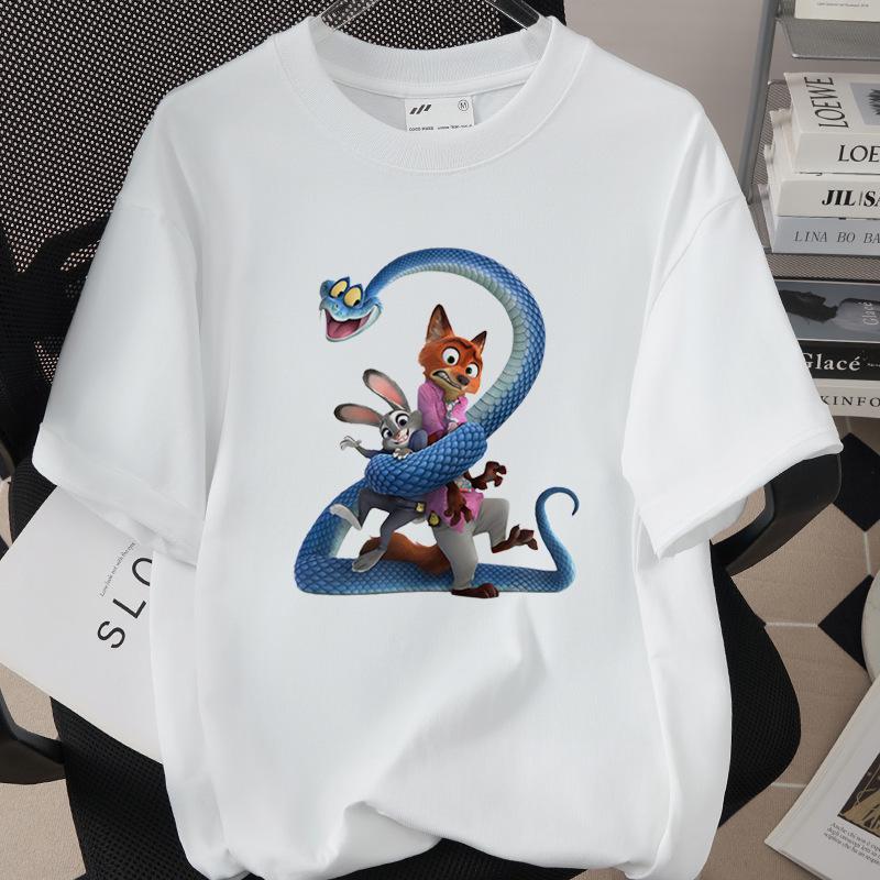 Hot Selling Cartoon Animal Print Pure Cotton T-shirt - 260g, Round Neck, Short Sleeve, Adult