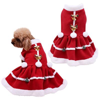 Hunde Weihnachtskleid Haustier Herbst Und Winter Warme Kleidung Hunde Mädchen Kostüm Rotes Kleid Welpe Warmer Fleece Rock für Weihnachten
