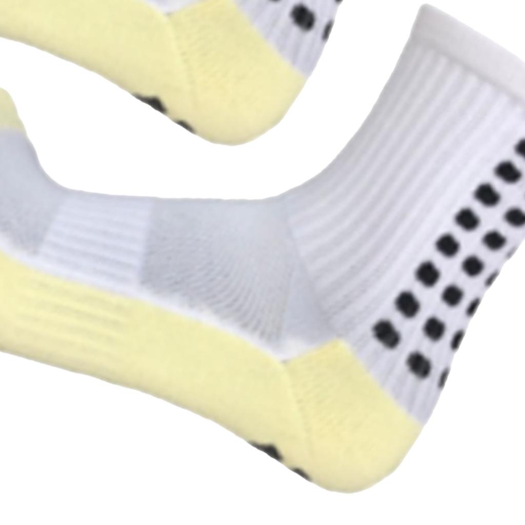1 Pair Slip Resistant Mid Socks Thickening Comfortable Breathable Grip Athletic Sport Sock for Football White
