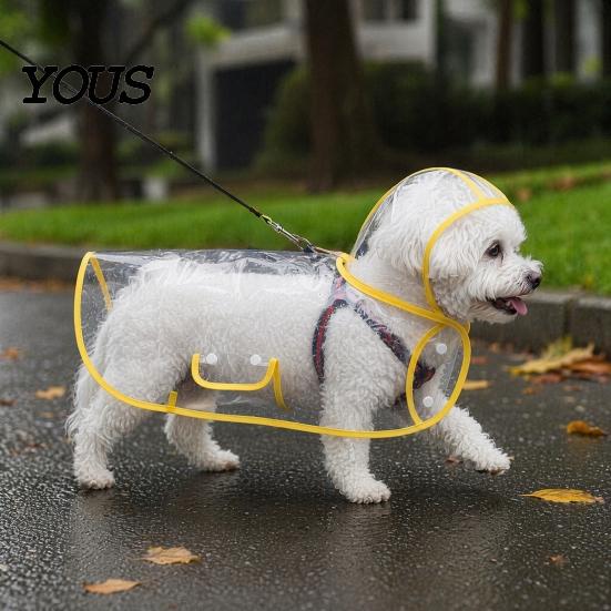 Dog Rainwear Clear Raincoat Poncho, Waterproof EVA Rain Suit for Small Medium Dogs, Pet Jacket with Hood And Leash Hole, Teddy Bichon Outdoor Walking
