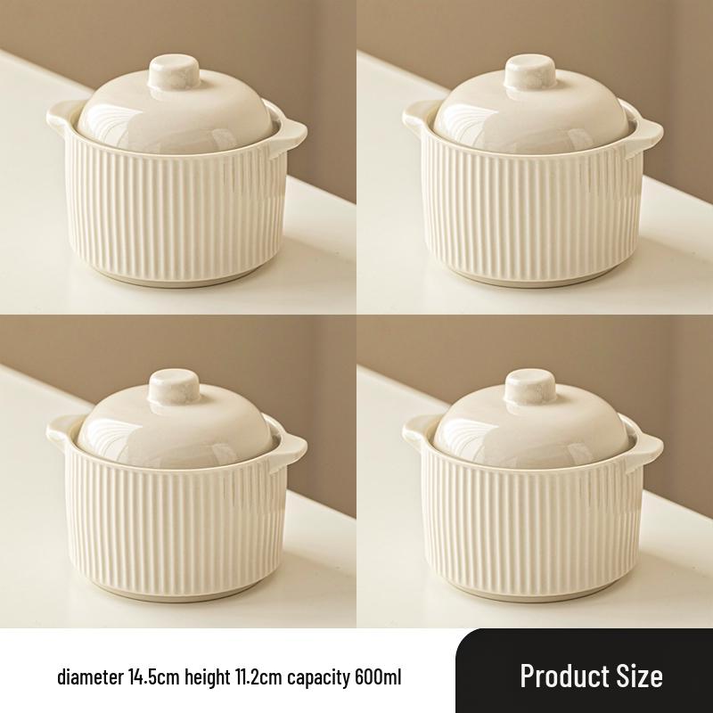 Ceramic Double Boiler Stew and Egg Custard Pot with Lid