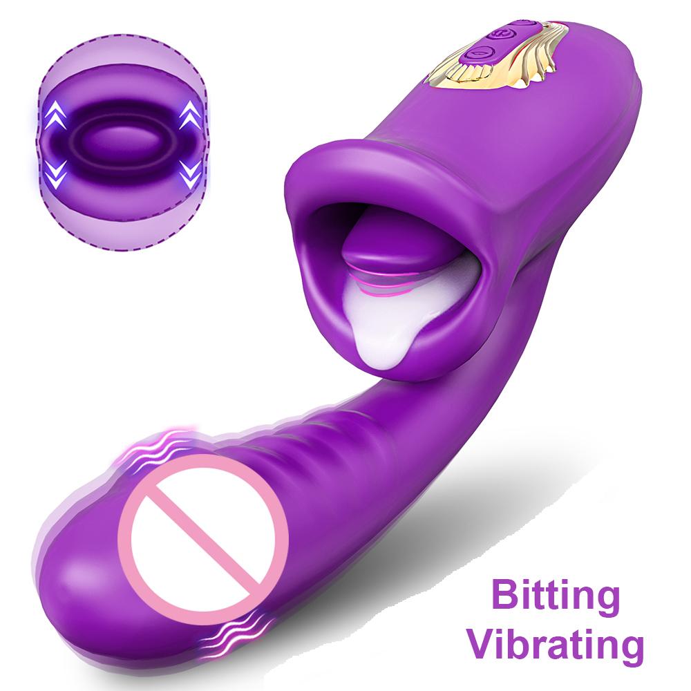 Tapping Flapping Vagina Dildo Vibrator for Women Bitting Oral Tongue Licking Clit Sucker Clitoris Stimulator Sex Toy for Women