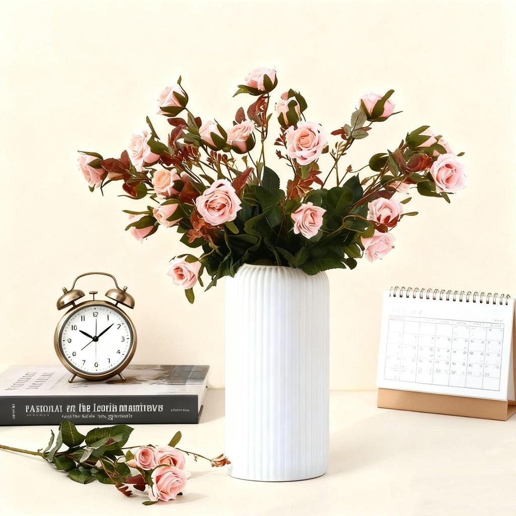 Japanese White Faux Ceramic Striped Vase - Retro Tabletop Ornament for Living Room, Hydroponic Decor