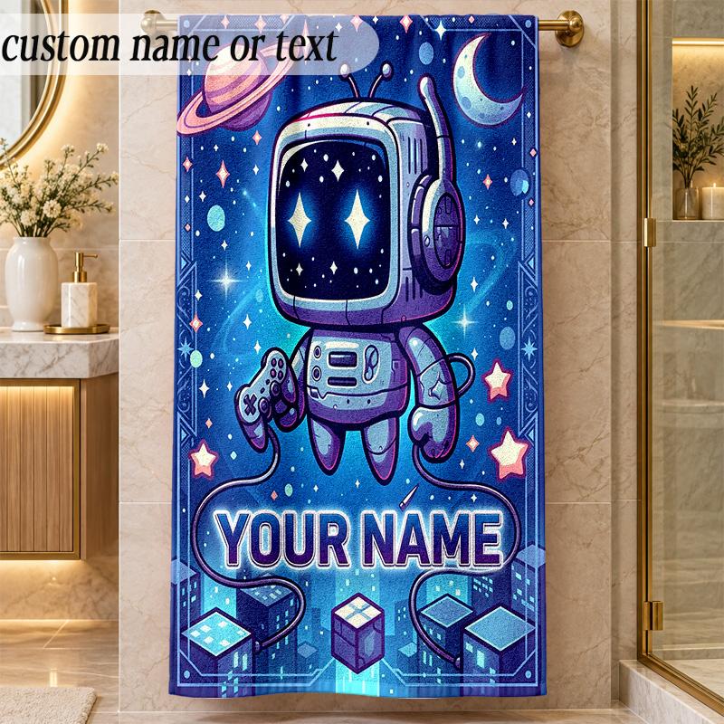 Beach TowelAstro Bot Custom Name Text Personalized Soft Towel for Beach Pool Indoor Home Decor Gift