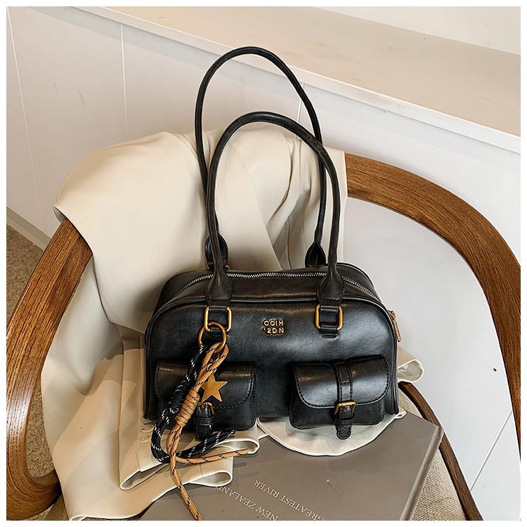 Ielgy Retro Bowling Bag High-End Texture Small Square Bag All-Match Commuter Shoulder Armpit Bag No Pendent