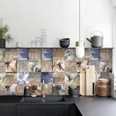 24Pcs Multicolor Tiles Sticker Floor Flower Wall Stickers Kitchen Bathroom Self Adhesive Waterproof  Craft Wall Decal 15X15Cm