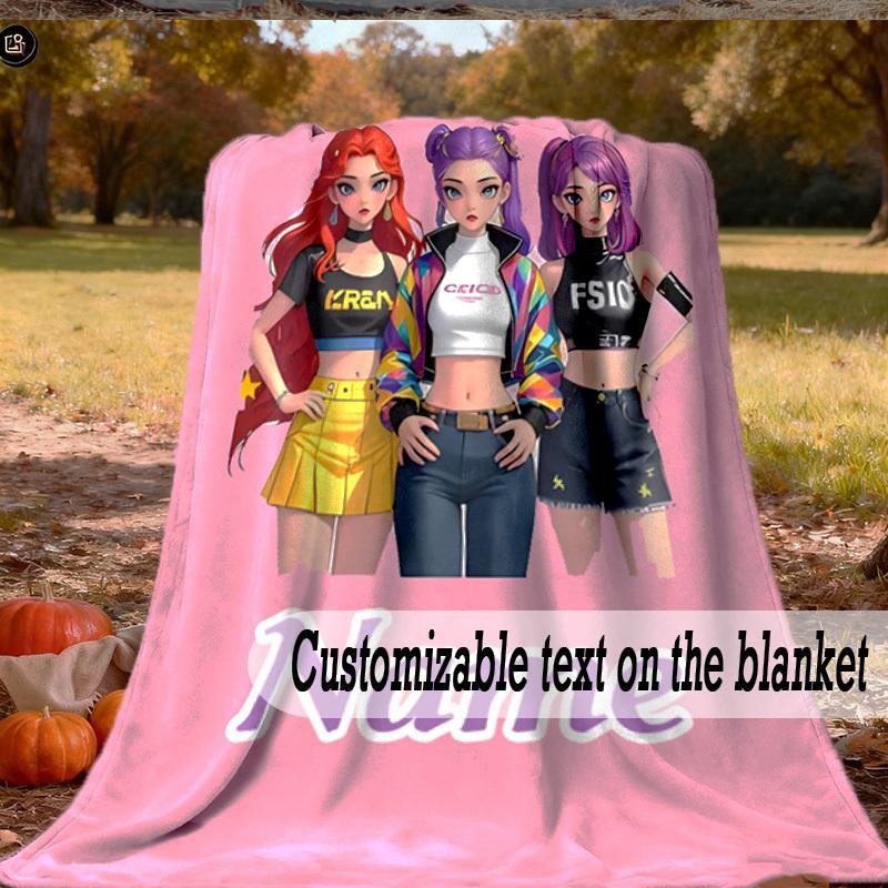 VIKAMA K-POP girl group blanket pink background girl style idol print soft skin warm living room bedroom sofa cover blanket 75X95CM