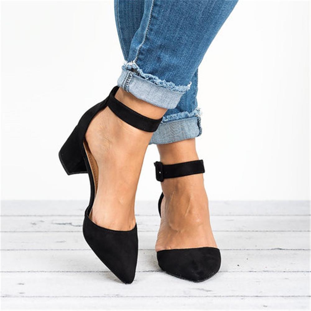 Zapatos abiertos de tacón bajo ancho y tira al tobillo, punta. 35-43  comprar a buen precio — entrega gratuita, reseñas reales con fotos — Joom