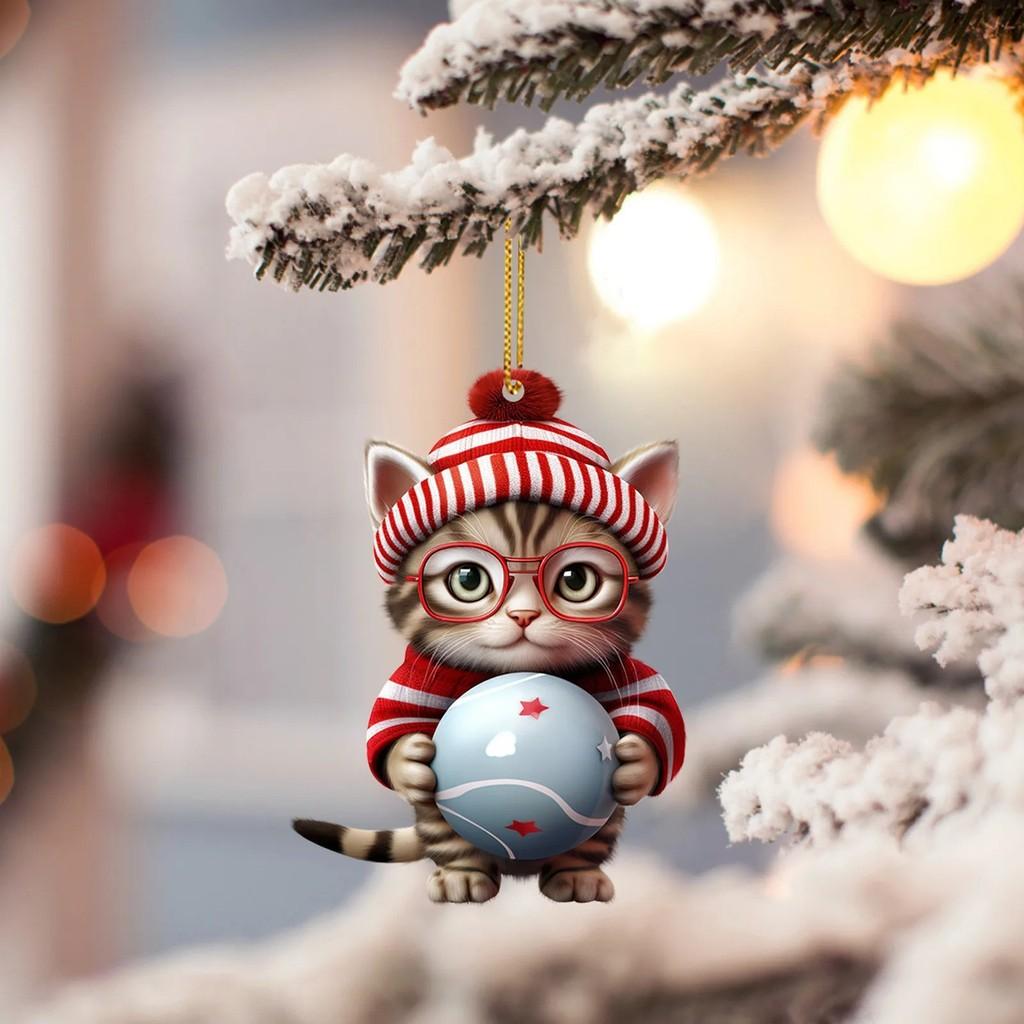 Adorable 2d Acrylic Cat Cup Ornament Creative Cartoon Decoration For Cars And Christmas