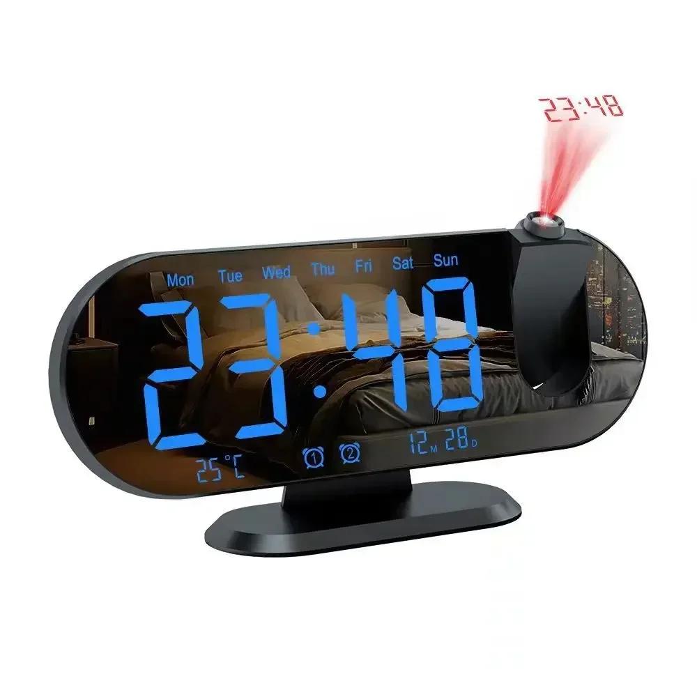 

Modern LED Digital Alarm with Time Projection Mirror Clock Temperature Week Display Bedside Deak 12/24H Timpiece Home Decor