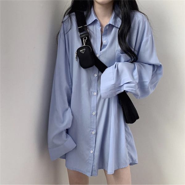 

Shirts For Women Lapel Collar Vintage Blouse Top Solid Color Button Down
