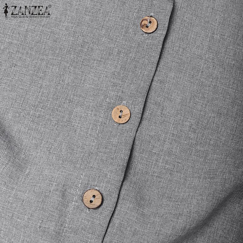 ZANZEA Women Stand Collar Long Sleeve Casual Full Flared Dress