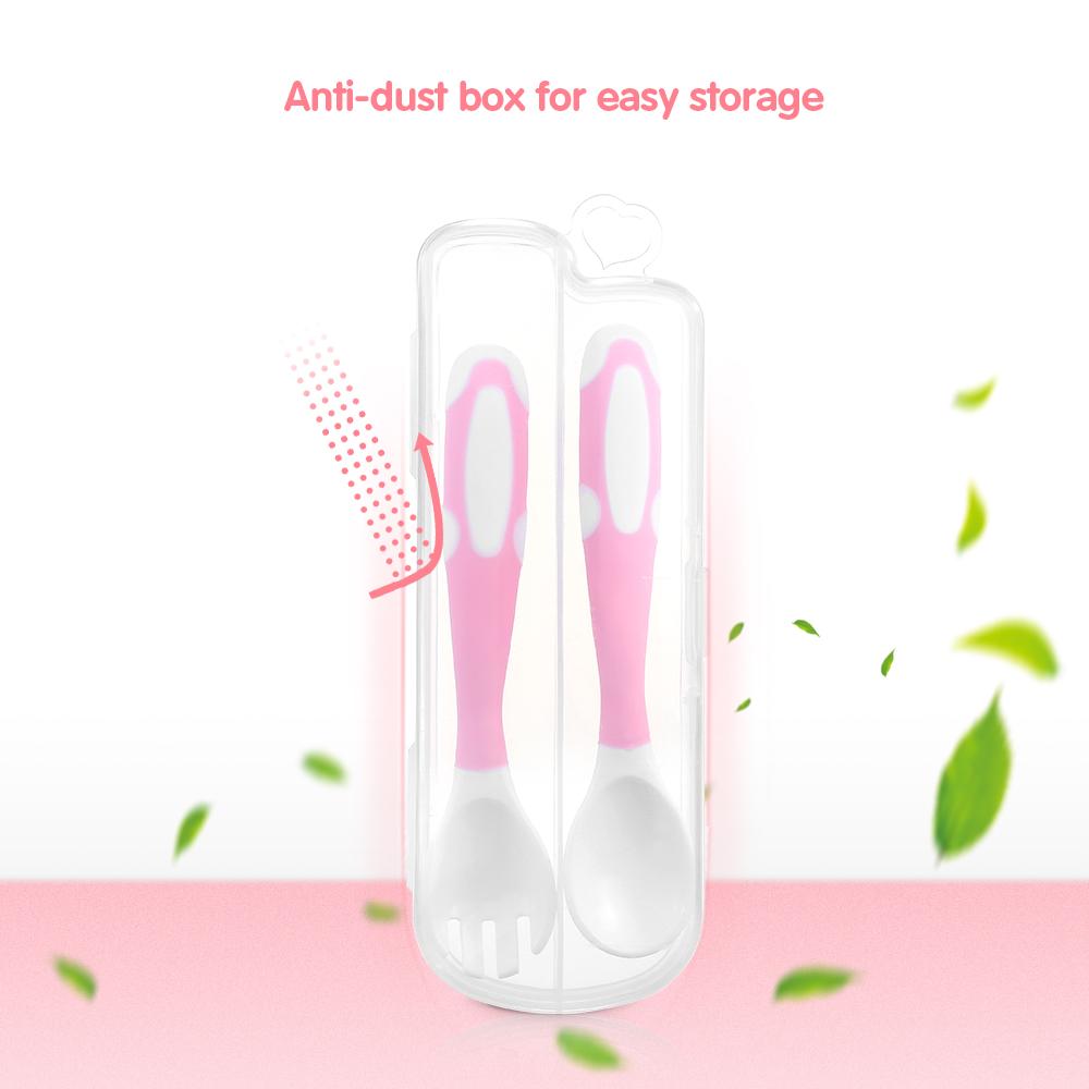 Baby Spoon and Fork Set Travel Case Bendable & Non-Slip Handle Baby Training Spoon with Storage Box Portable Baby Tableware for Babies Infants Toddler