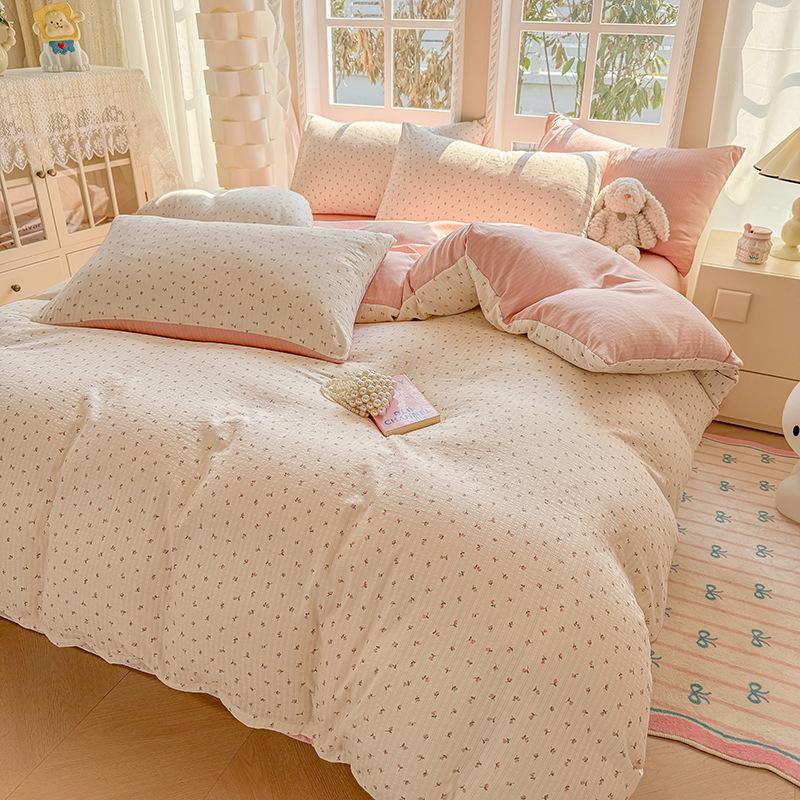 Class A maternal and infant grade, jacquard aerobic colored cotton, skin-friendly, comfortable, simple and literary 4pcs set on the bed